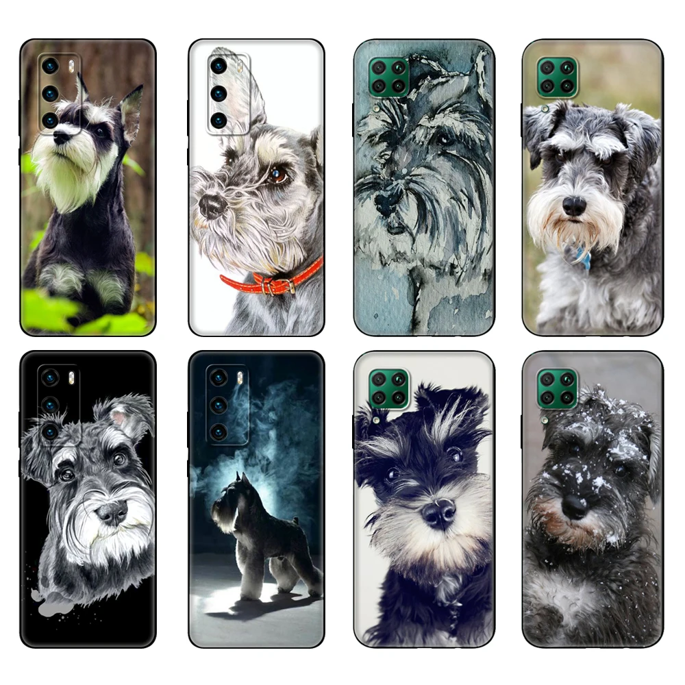 Black tpu Case For Huawei P30 Lite P30 Pro P40 Case For Huawei P40 LITE E P Smart 2020 Case Cover Miniature Schnauzer dog art