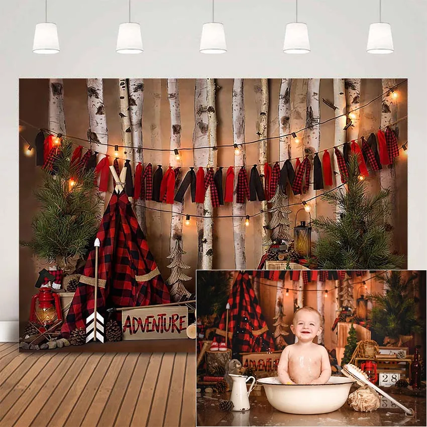 Christmas Children Adventure Photography Backdrop Jungle Green Plants Tent Light Birthday Background Photocall Photo Studio