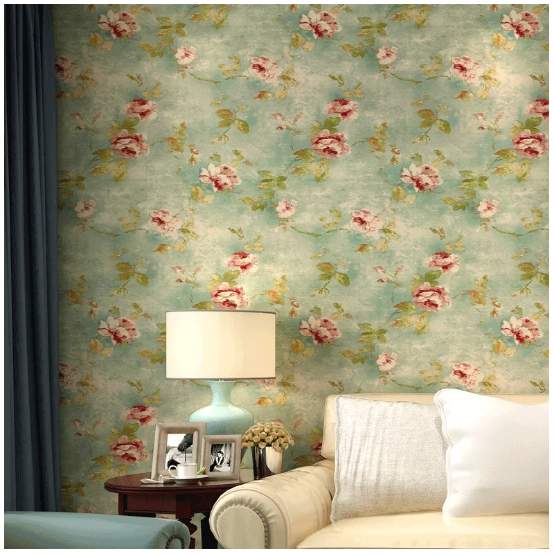 

American Country Retro Mottled Seamless Bedroom Wallpaper Hallway TV Background Pastoral Big Flower AB Wall Covering Fabric