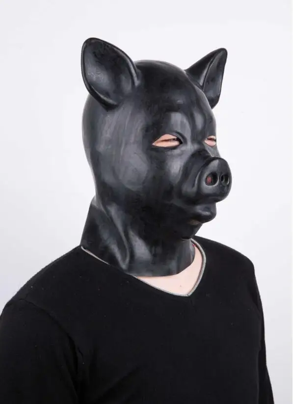 Latex Rubber Fetish Mask with Back Zipper, Pig Animal Cosplay, Horror Steampunk Accessories, Rave Festival Outfit