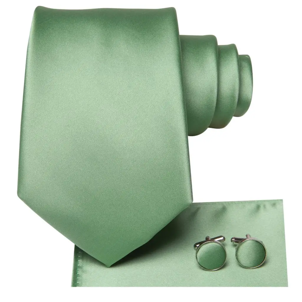 Sage Green Solid Silk Wedding Tie For Men Handky Cufflink Mens Necktie Set Fashion Designer Business Party Dropshipping Hi-Tie