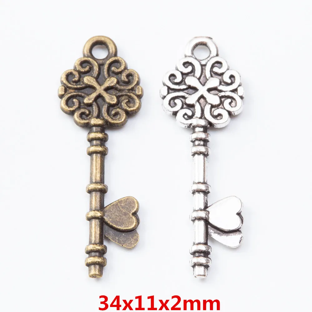 

55 pieces of retro metal zinc alloy key pendant for DIY handmade jewelry necklace making 7323