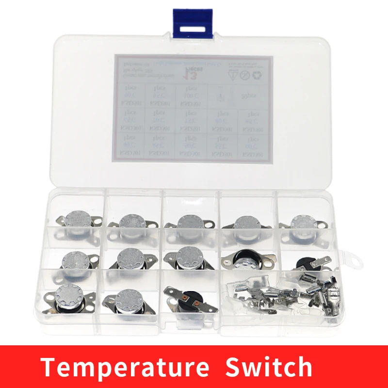 

13pcs KSD301 Thermostat 40°C-100°C Temperature Thermal Control Switch Normally Close Assortment Kit Box