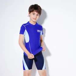 Ragazzi Due Pezzi Costume Da Bagno di Sport Del Manicotto Del Bicchierino Del Vestito di Nuoto Costumi Da Bagno Costume Da Bagno Prima Giovinezza Blu