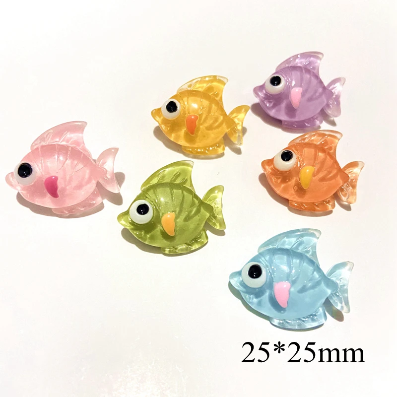 10Pcs 25*25mm Kawaii Cartoon Fish Plannar Resin Accessories Ear Studs Jewelry Making DIY Baby Headwear Hair Clips Bow Ornament