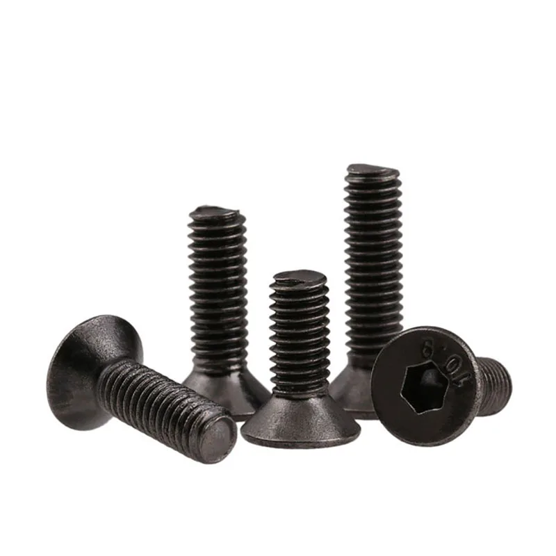 Black Nickel Plating Grade 10.9 Carbon Steel Hex Hexagon Socket Flat Head Screws Countersunk Head Screw Bolts M2-M6 DIN7991