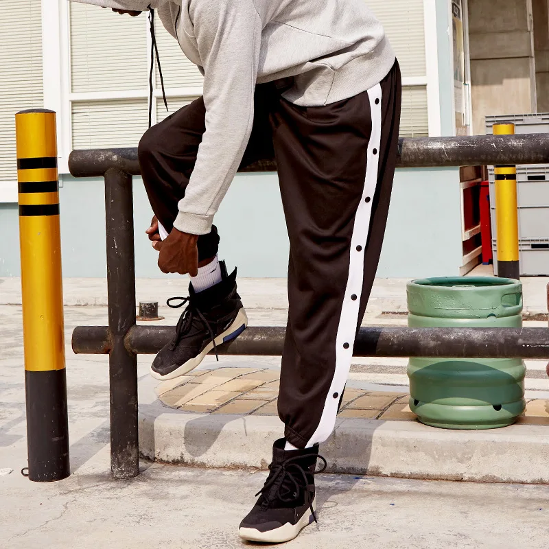 Basketball sports pants men\'s gray beam legs jogger pants full open buckle fashion button pants loose sweatpants trousers