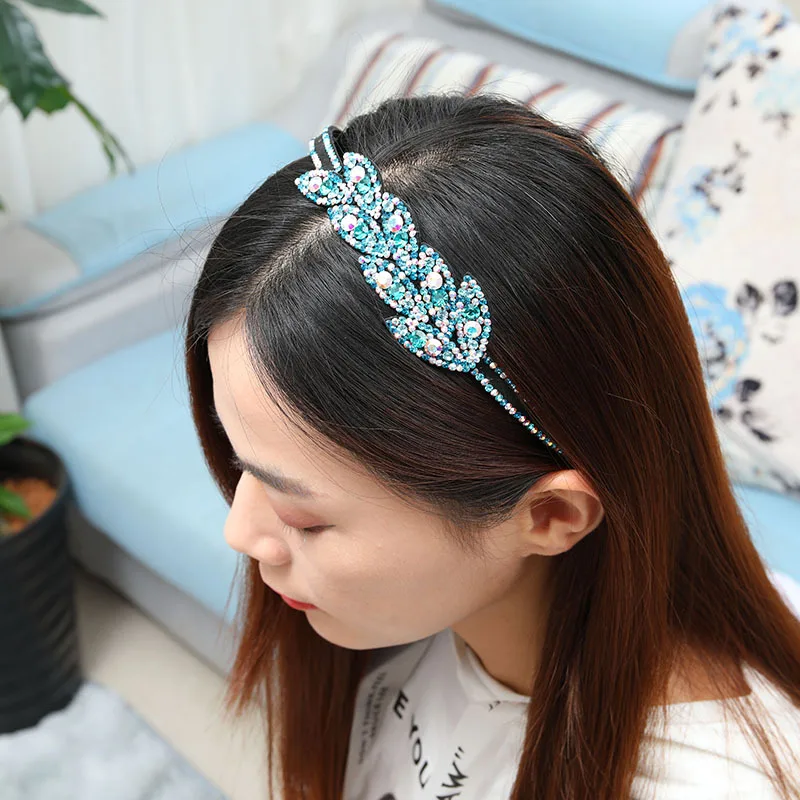 Retro Famale Multicolor Leaves Luxury Czech Crystal Non-slip Border Girl Hairpin Ladies Wild Fancy Hair Accessories Headband