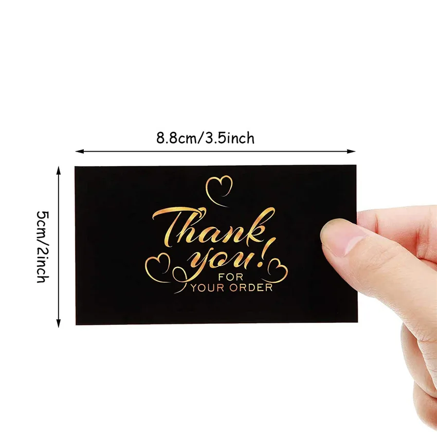 50Pcs Black Gold Thank You Cards for Supporting My Small Business Card for Retail Store Package Greeting Cards Gift Message Card