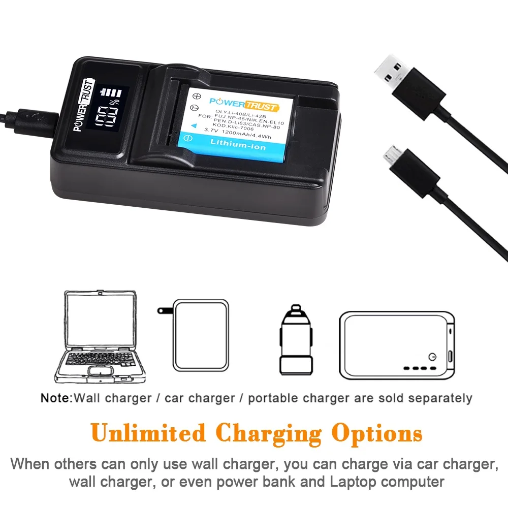 EN-EL10 Battery / Fast USB Charger Compatible with Nikon Coolpix S60,S80,S200,S210,S220,S230,S500,S520,S570,S600,S700,S3000