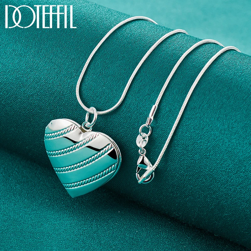 DOTEFFIL argento Sterling 925 Love Heaet Photo Frame 16-18 pollici collana a catena serpente per donna uomo moda gioielli da sposa con ciondolo