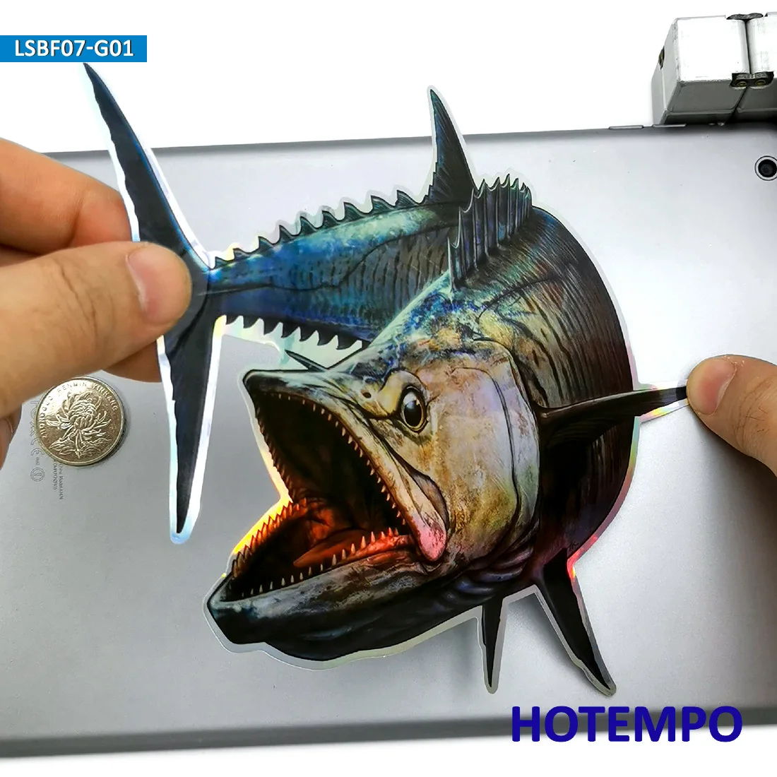 7.87inch 20cm Laser Big Size Fish Bluefin Tuna Laptop Guitar Motorcycle Car Stickers for Fisherman Go Fishing Waterproof Sticker