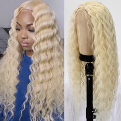 Loose Curly Wave Lace Front Wig para mulheres, peruca de cabelo resistente ao calor, Blonde 613x4