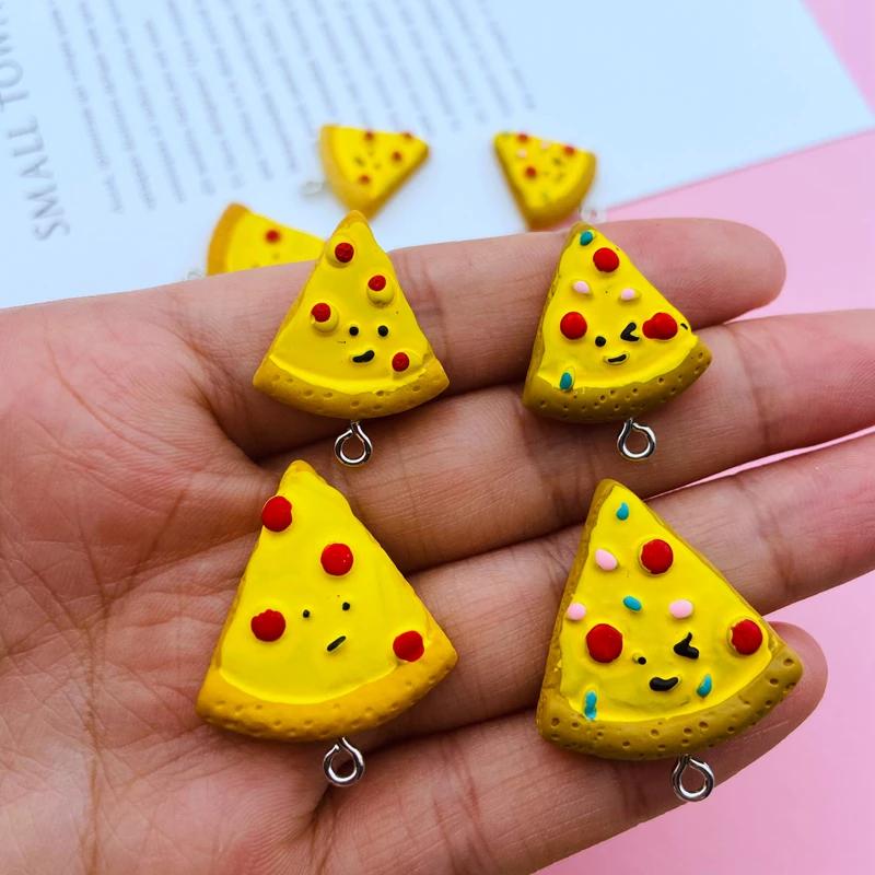 10pcs Hot Selling Resin Flatback Miniature Pizza Charm Pendant for Keychain, Earring, Scrapbooking, DIY Making, Necklace