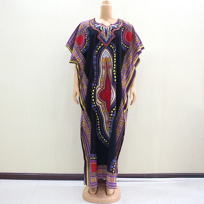 

2019 African Dashiki Traditional Print Short Sleeve Appliques O-Neck Beautiful Elegant Women Dress