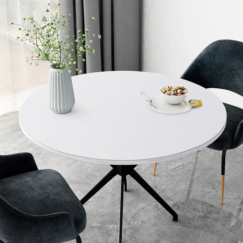 2021 New Silicone Pu Leather Round Tablecloths Desk Pad Solid White Green Black Waterproof Table Covers Mats for Kitchen Dining