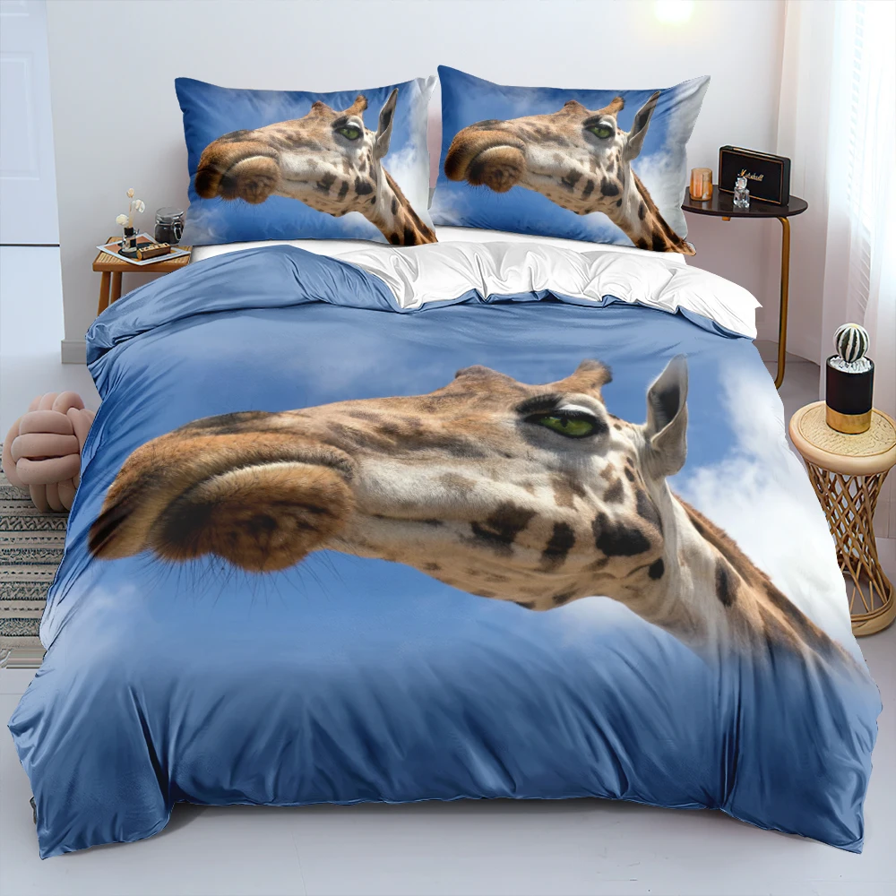 

Giraffe Duvet Cover Sets 3D Custom Design White Bed Linen Pillow Cases 203*230cm Full Twin Double Queen Size Animal Bedclothes