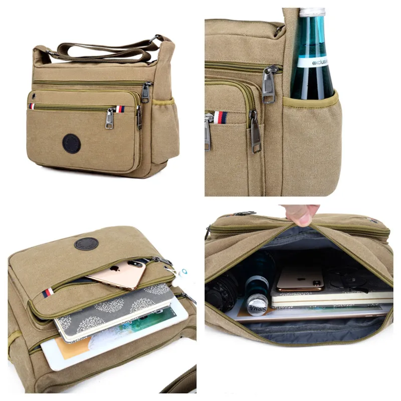 Men Canvas Travel Shoulder Bag Casual Crossbody Bags Good Qualtiy Outdoor Handbag Travel School Retro Tote Zipper Messenger Bag