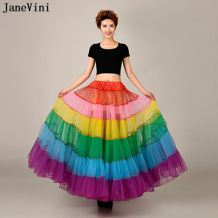 JaneVini 2021 Rainbow Patchwork tiulowa halka linia ślubna halki ślubne podkoszulki potańcówka spódnica Tutu Robe Jupon