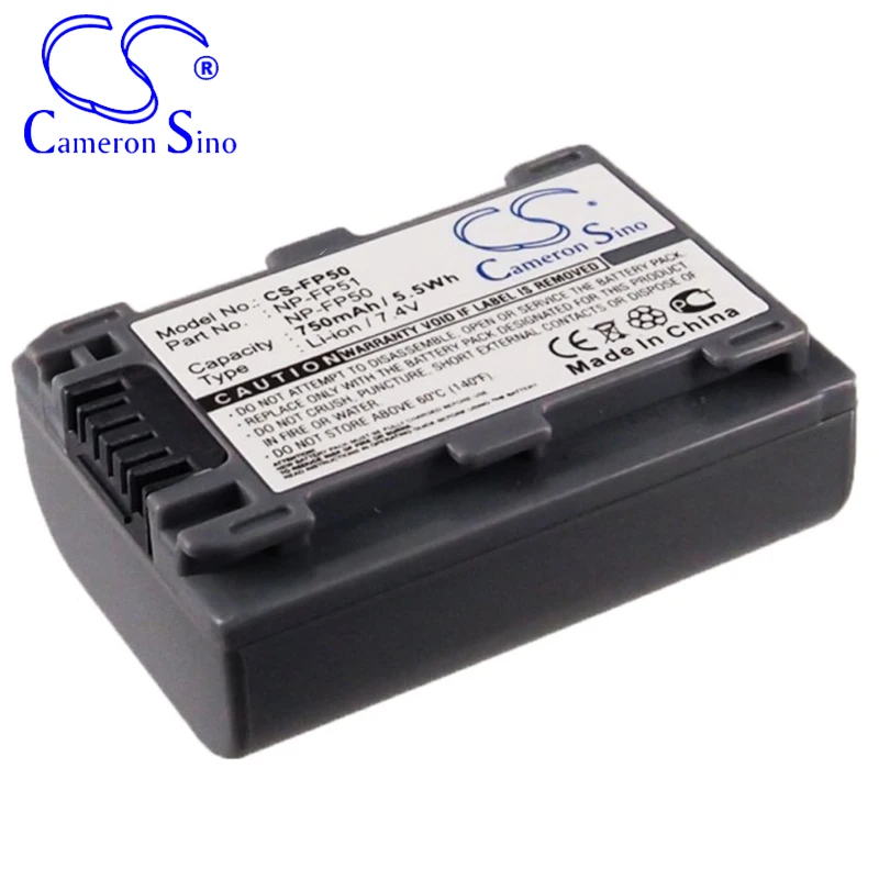 CameronSino Battery for Sony DCR-SR40 DCR-DVD703E DCR-HC17 DCR-DVD602E DCR-HC41 fits Sony NP-FP50 Digital camera Batteries 7.40V