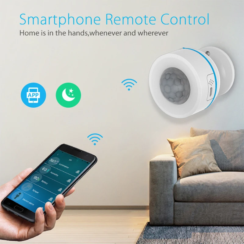 Top Z Wave Plus 700series PIR Detector de movimiento con sensor de luz de temperatura y humedad funciona con Smartthing, Vera