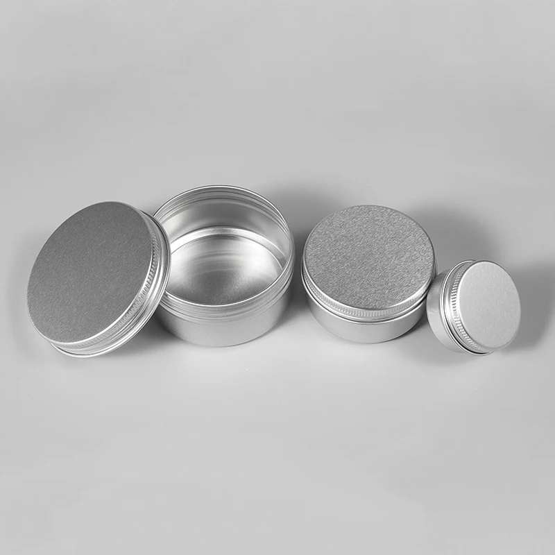 50pcs Cosmetics Container Aluminum Candle Jar Empty Tin Metal Silver with Lids Lip Balm Pot Screw Cream Box 10g 15g 30g 50g 60g