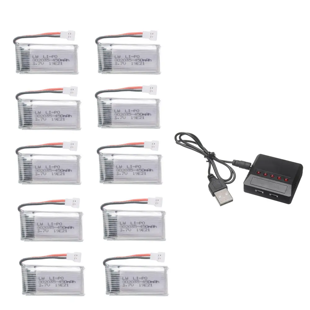 3.7V 450mAh 802035 Lipo Battery with 5in1 Battery charger box set for H107 H31 KY101 E33C E33 U816A V252 H6C RC Quadcopter Drone