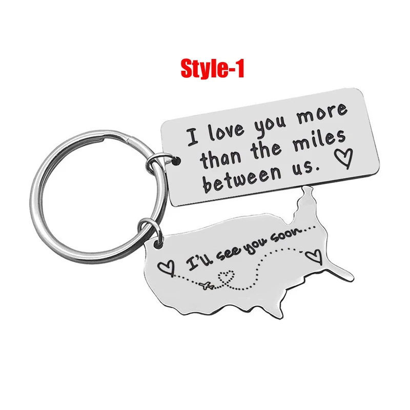 Love Keychains for Couples I Love You More Than The Miles Between Us Long Distance Relationship Boyfriend Gift Going Away State