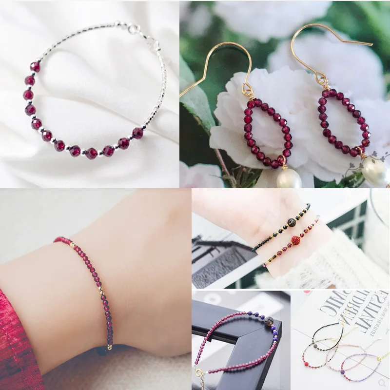 Natural Stone Precious Faceted Genuine Garnet Sparkling Cut Small Round Beads 2/3/4/5MM Diy Bracelet Necklace For Jewelry Making