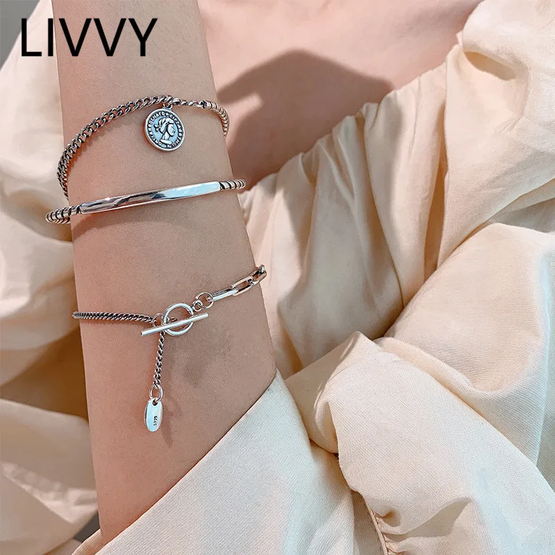 LIVVY Minimalist Silver Color Brcacelet For Women Fashion Creative Geometry Pendant Birthday Party Jewelry Gifts