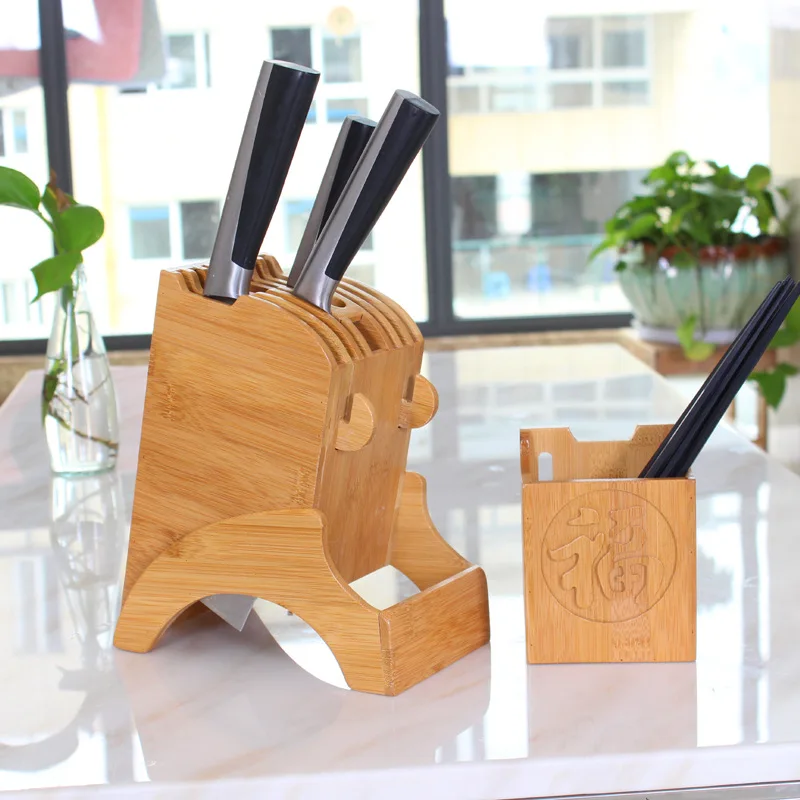 Knife Shelf Wood Kitchen Knife Holder Multifunctional Storage Rack Tool Holder Bamboo Knife Block Stand Kitchen Accessories