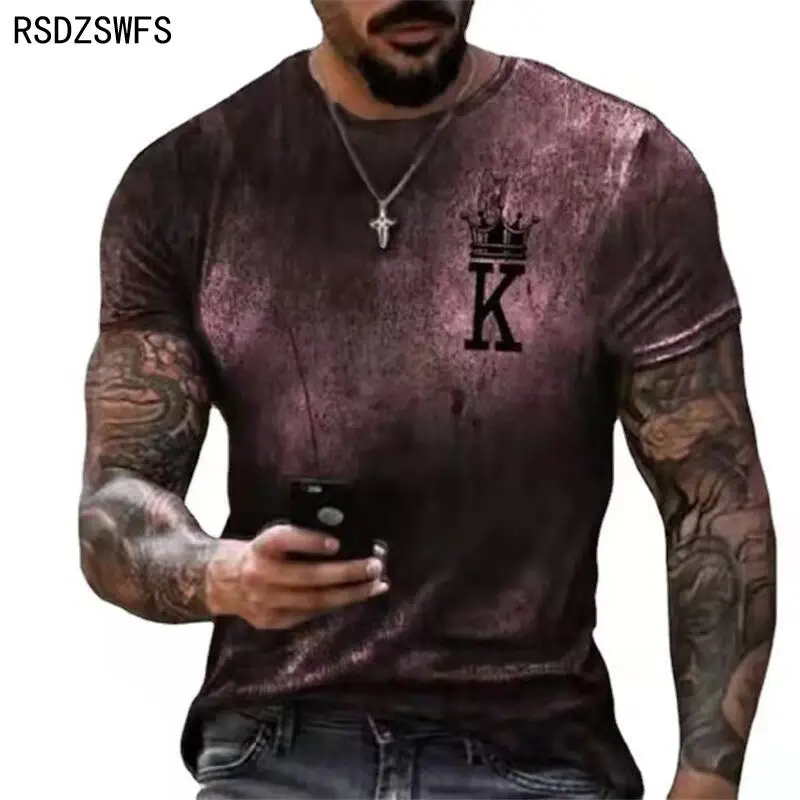 Poker K Gradient 3D Print Short Sleeve Men T Shirt European And American Fashion Mens Summer Round Neck Streetwear Oversized Tee