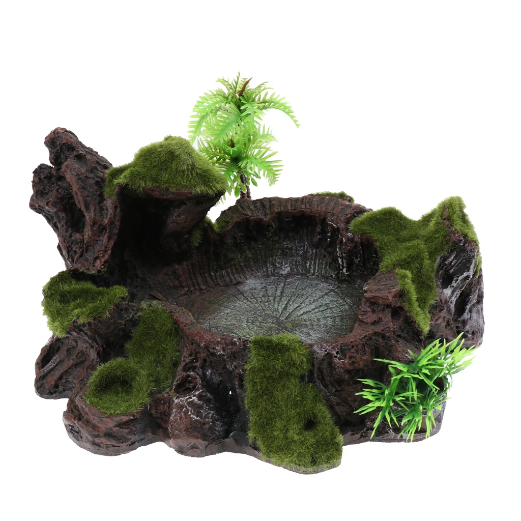 Rock Bowl Food Water Dish Feeder Plant Decor For Terrarium Reptile Tank