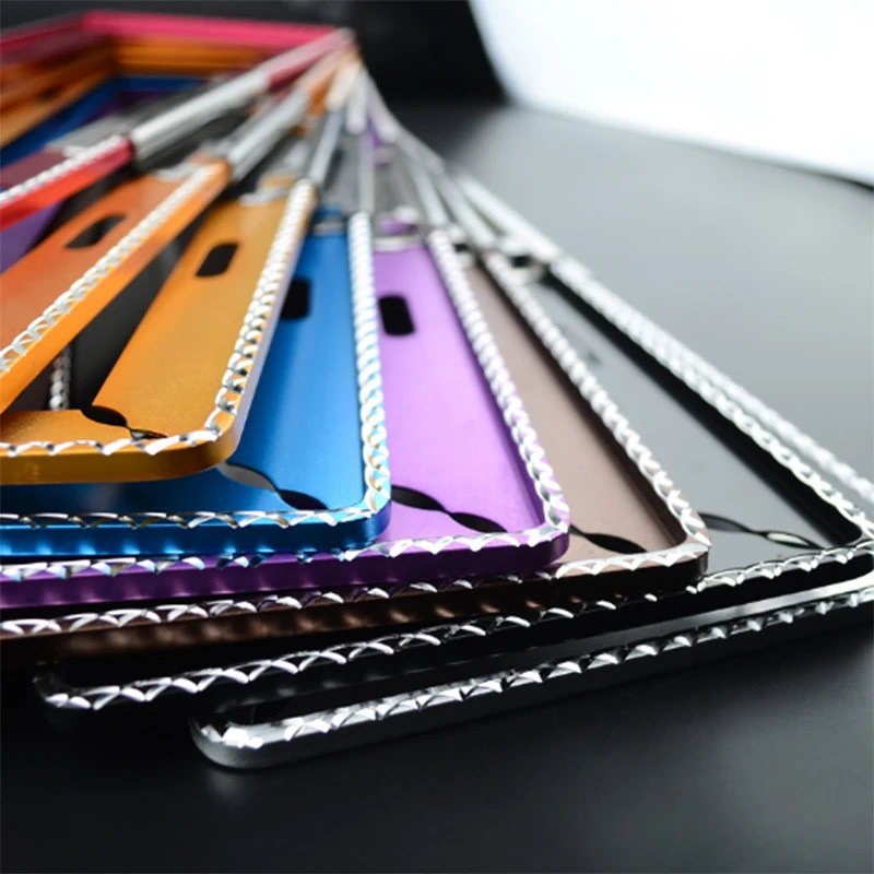 2 قطعة حامل لوحة رقم ترخيص السيارة العالمي بلينغ الألومنيوم إطار لوحة رقم السيارة الولايات المتحدة الأمريكية حامل لوحة رقم المرور الجديد #3