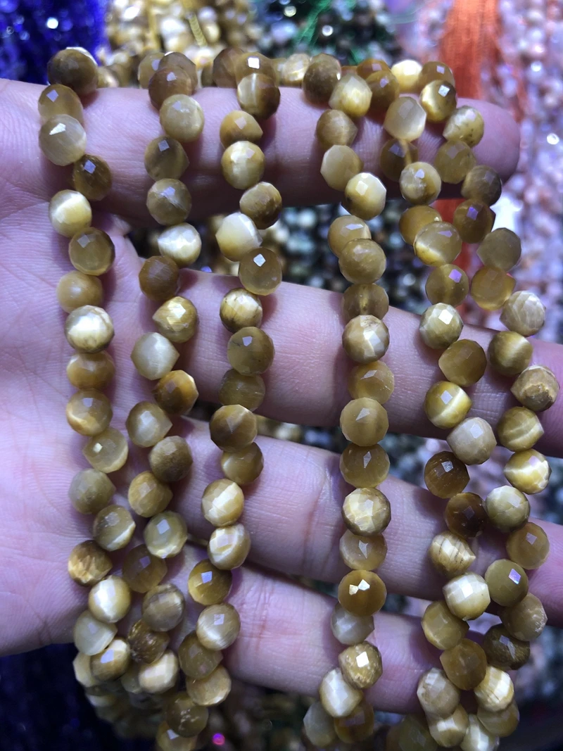 Wholesale 2string of 15.5" 100% Natural Golden Tiger Eye 6mm Faceted Round Tear Drop Gem Stone Loose Beads for Jewelry