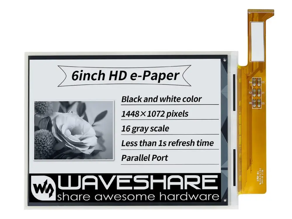 

Waveshare 6inch E-Ink raw display1448*1072 high definition, , black/white, 16 gray scale, without PCB