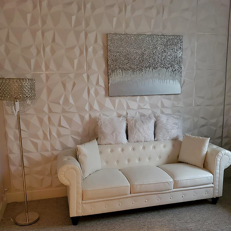 30x30cm Decorative 3D Wall Panels in Diamond Design Matt White Wallpaper Mural Tile-Panel-Mold 90s aesthetic room bathroom