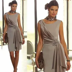 Customized On Sale Mother of the Bride Dresses Short Sleeveless Mother Gowns Jewel Neck Wedding Guest Gowns 2024 Knee Length