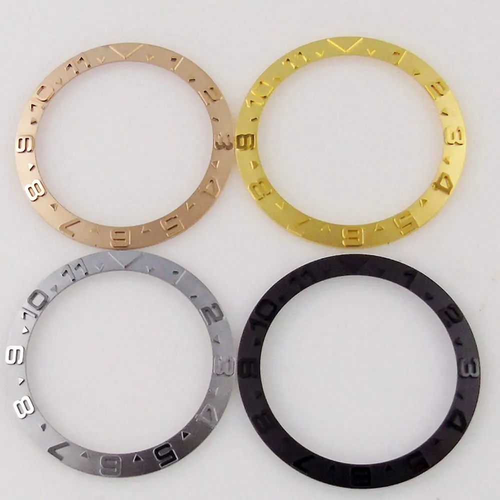 

BLIGER 38mm*30.6mm Steel Rose Gold Black Slope 12 Hours Watch Bezel Insert fit GMT Watch Parts