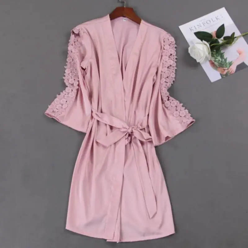 White Lace Bride Bridesmaid Wedding Robe Women Hollow Sexy Nightgown 2pcs Sleepwear Spring Summer Silky Satin Home Dressing Gown