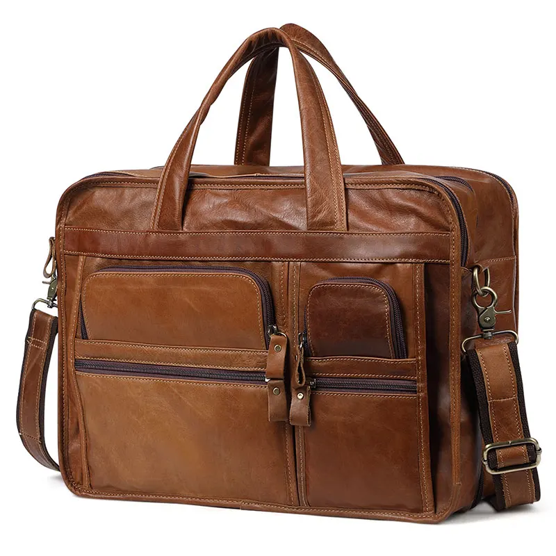 Functional Handbag for Men Genuine Leather Briefcase Business Travel Shoulder Bag Male 14\