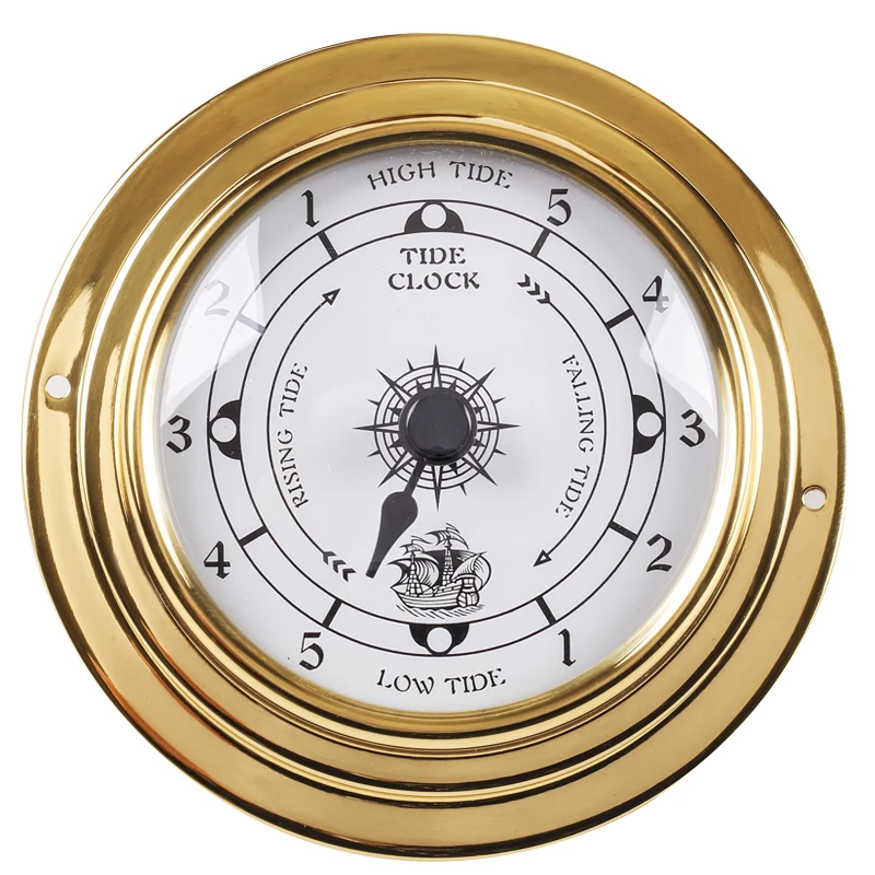 NEW 1pcs Brass Tide Clock & Time Clock Traditional Weather Station Analog Gold Metal (White Dial) For Boat Sea Outside Travel