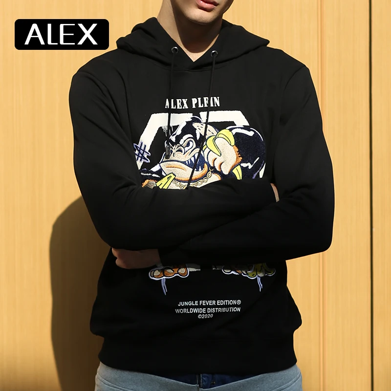 Alex Plein Sweatshirt Men 100% Cotton Monkey Embroidery Hoodies Man Clothing Aesthetic Fashion Streetwear 2020 Winter Cartoon