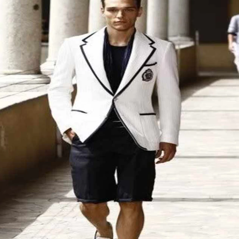 Summer Suits for Men with Black Short Pants 2 piece White Man Suit Set Blazer Casual Wedding Tuxedos Latest Coat Fashion Design