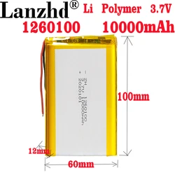 1-12pcs 3.7V Lipo Lithium Batteries 1260100 10000mAh Li polymer Battery For Tablet DVD Bluetooth speaker Mobile power powerbank