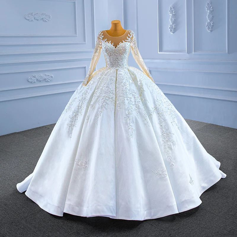 RSM67415 gaun pesta besar Dubai gaun pengantin gaun pengantin Satin lengan panjang gaya Arab Ruffles dengan payet applique gaun pengantin