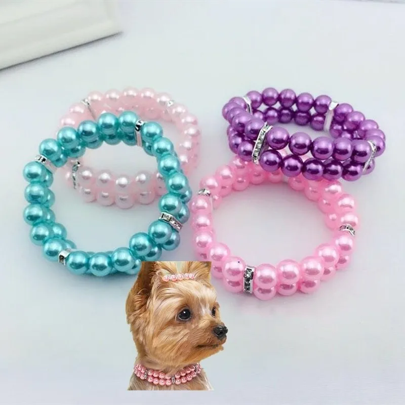 Shining Small Dog Collars Safe And Resilient Puppy Kitten Available Pearl Pet Dog Collar S/M/L Four Colors Available