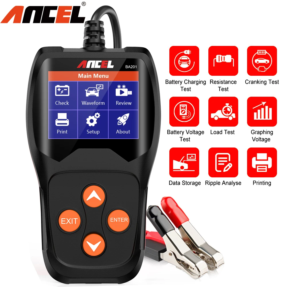 ANCEL BA201 Car Battery Tester 12V 100-2000CCA Battery Load Cranking Charging Circuit Tester Digital Analyzer Battery Tools