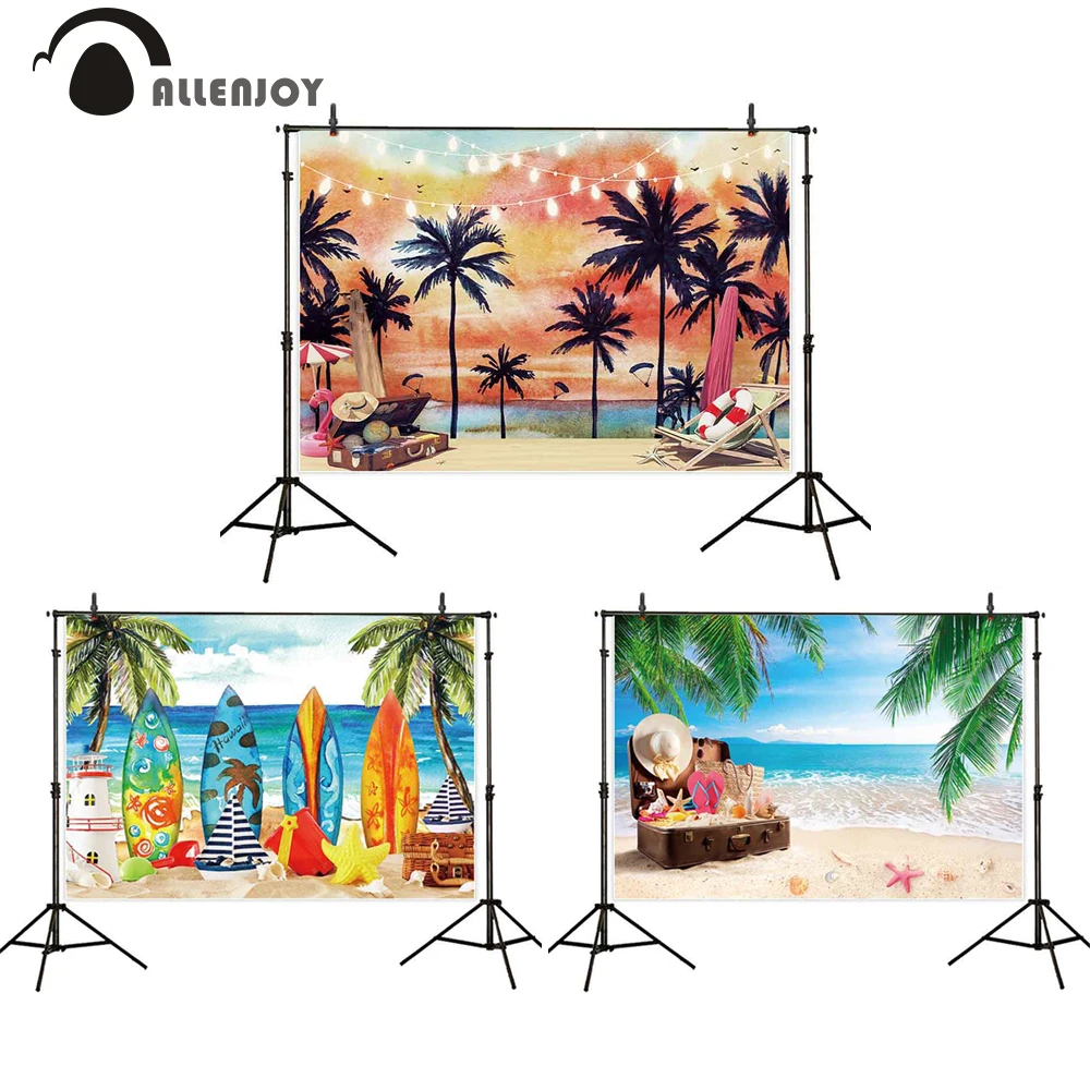 

Allenjoy summer camp party photography backdrop tropical Beach surfboard photo backgrounds for studio Palm aloha luau photophone