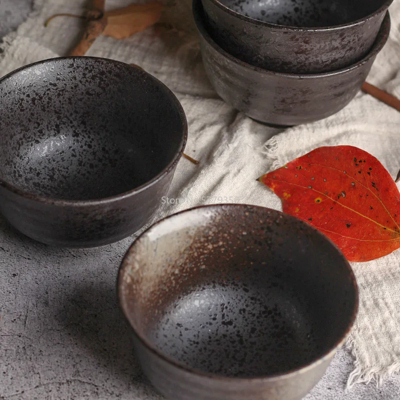 Japanese Rice Bowl Creative Stoneware Tableware Black Retro Bowl Ceramic Rice Bowl Home Hotel Dinner Ceramic Bowl